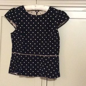 Loft peplum top black wit tan polka dots. Size 10